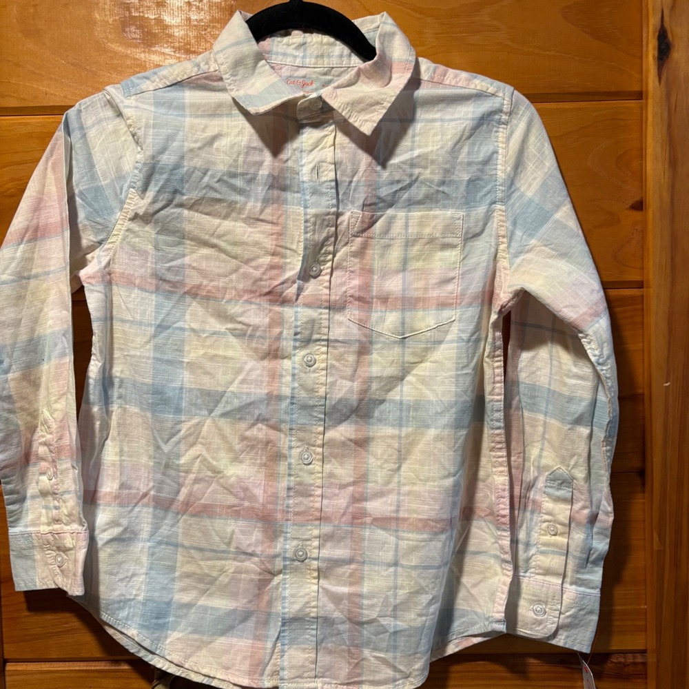 Cat & Jack Boys Size Medium 8 Pastel Plaid Button Down Shirt Long Sleeve Cotton